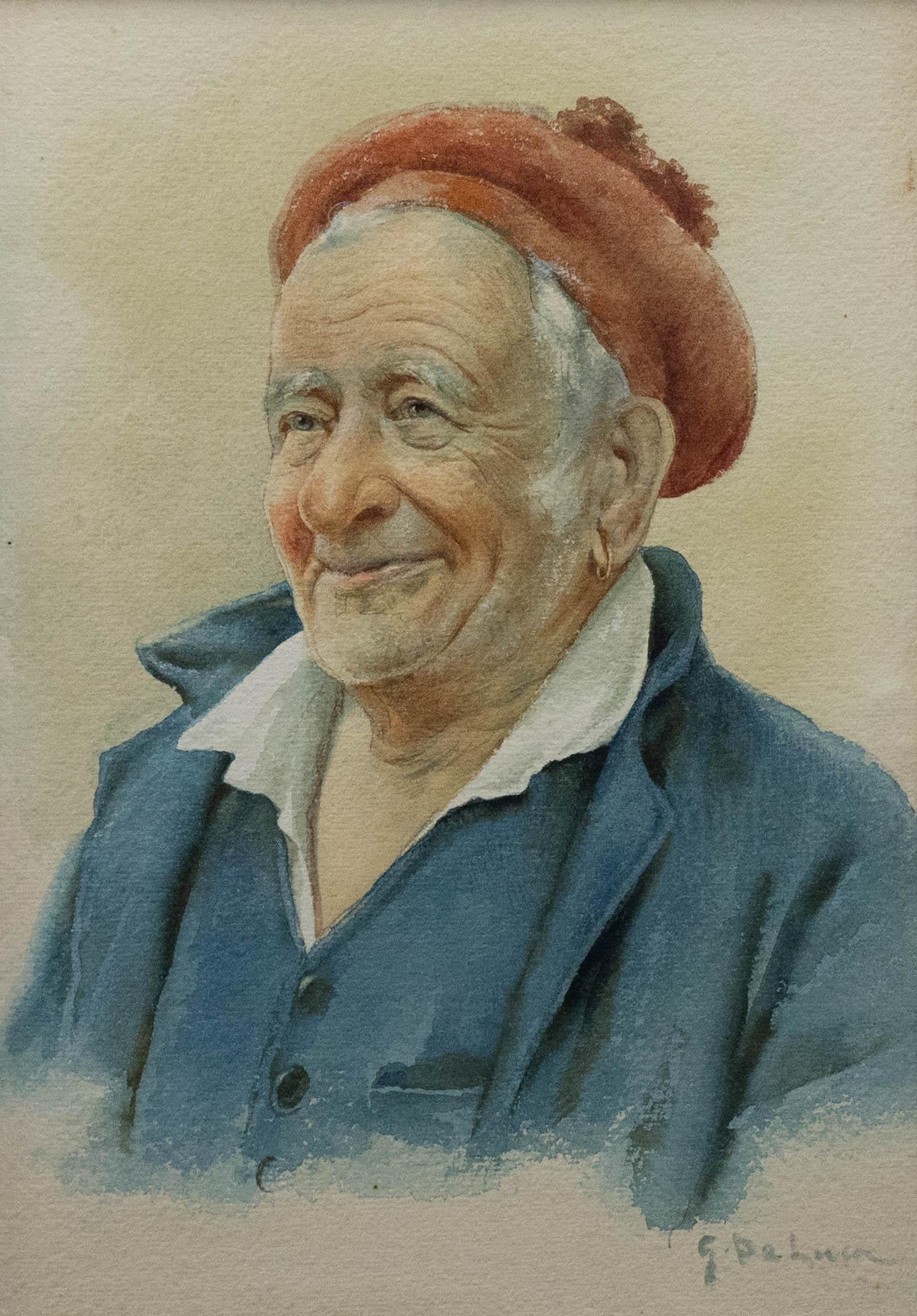 Giuseppe De Luca (1876-1950) - Acuarela, Hombre con boina roja 1