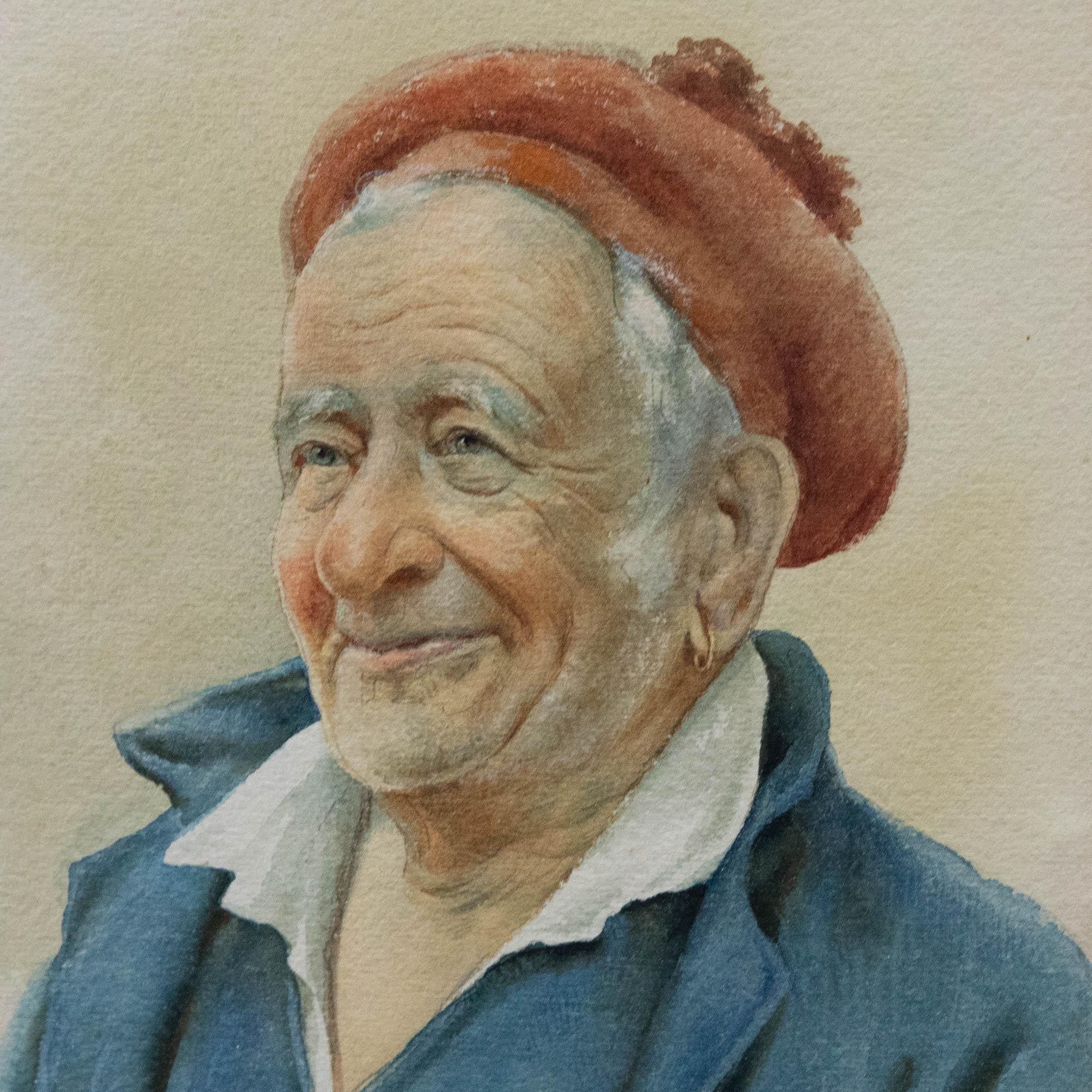 Giuseppe De Luca (1876-1950) - Acuarela, Hombre con boina roja 2
