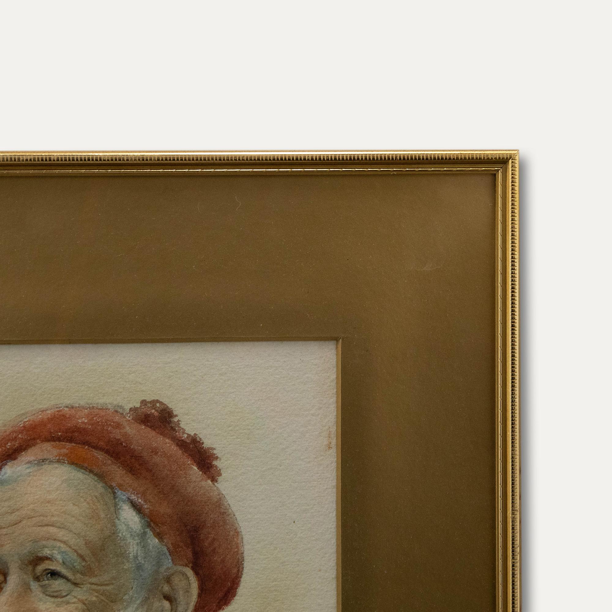 Giuseppe De Luca (1876-1950) - Acuarela, Hombre con boina roja 3