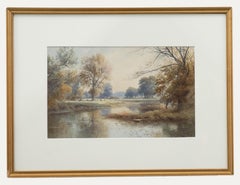 Howard Gull Stormont (1844-1923) - Aquarelle encadrée, vue du banc de la rivière