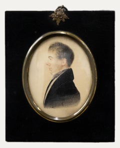 Antique I. S. Wood - 1833 Watercolour, Miniature Portrait of a Gentleman