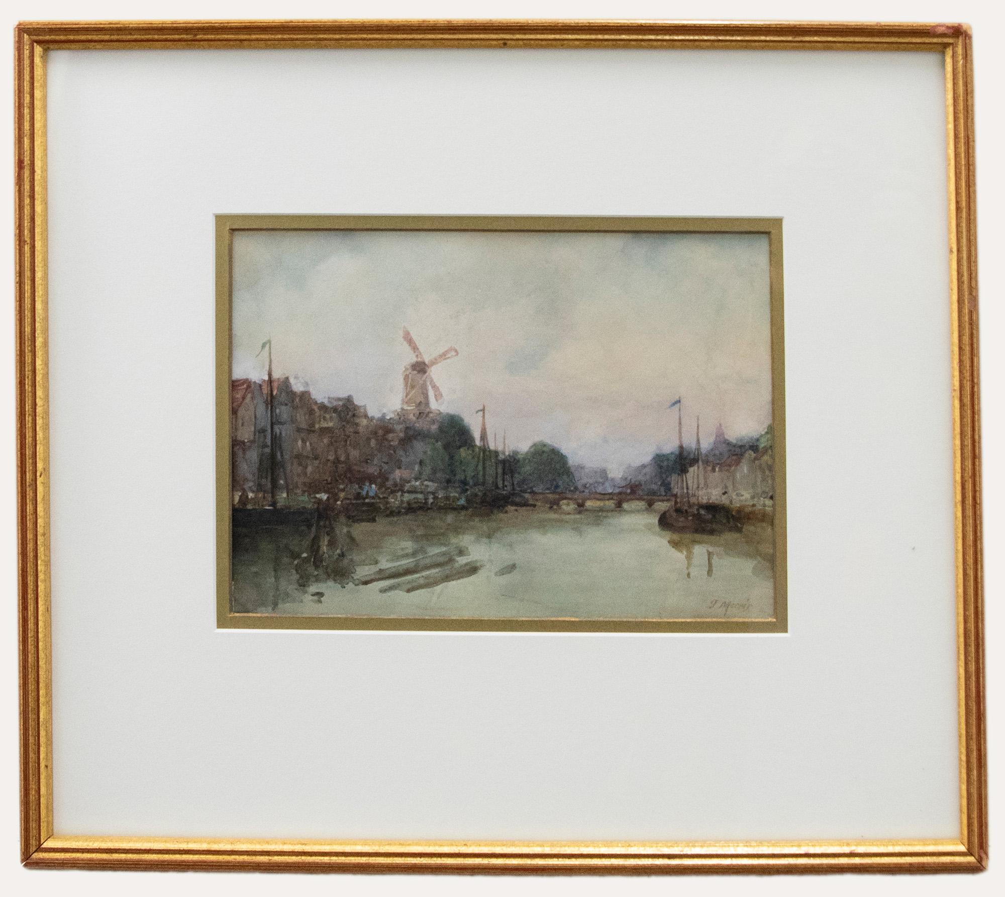Unknown Landscape Art - J. Morris - Framed Early 20th Century Watercolour, Amsterdam