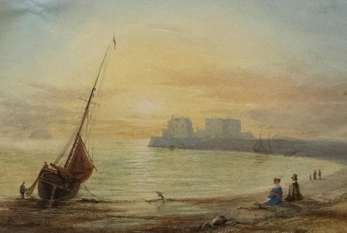 Follower of Copley Fielding - Aquarell des 19. Jahrhunderts, Küsten-Sonnenuntergang – Art von Unknown