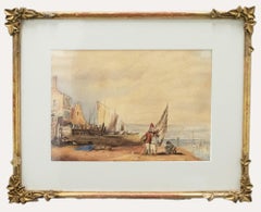 Antique Mid 19th Century Watercolour - Cockle Pickers