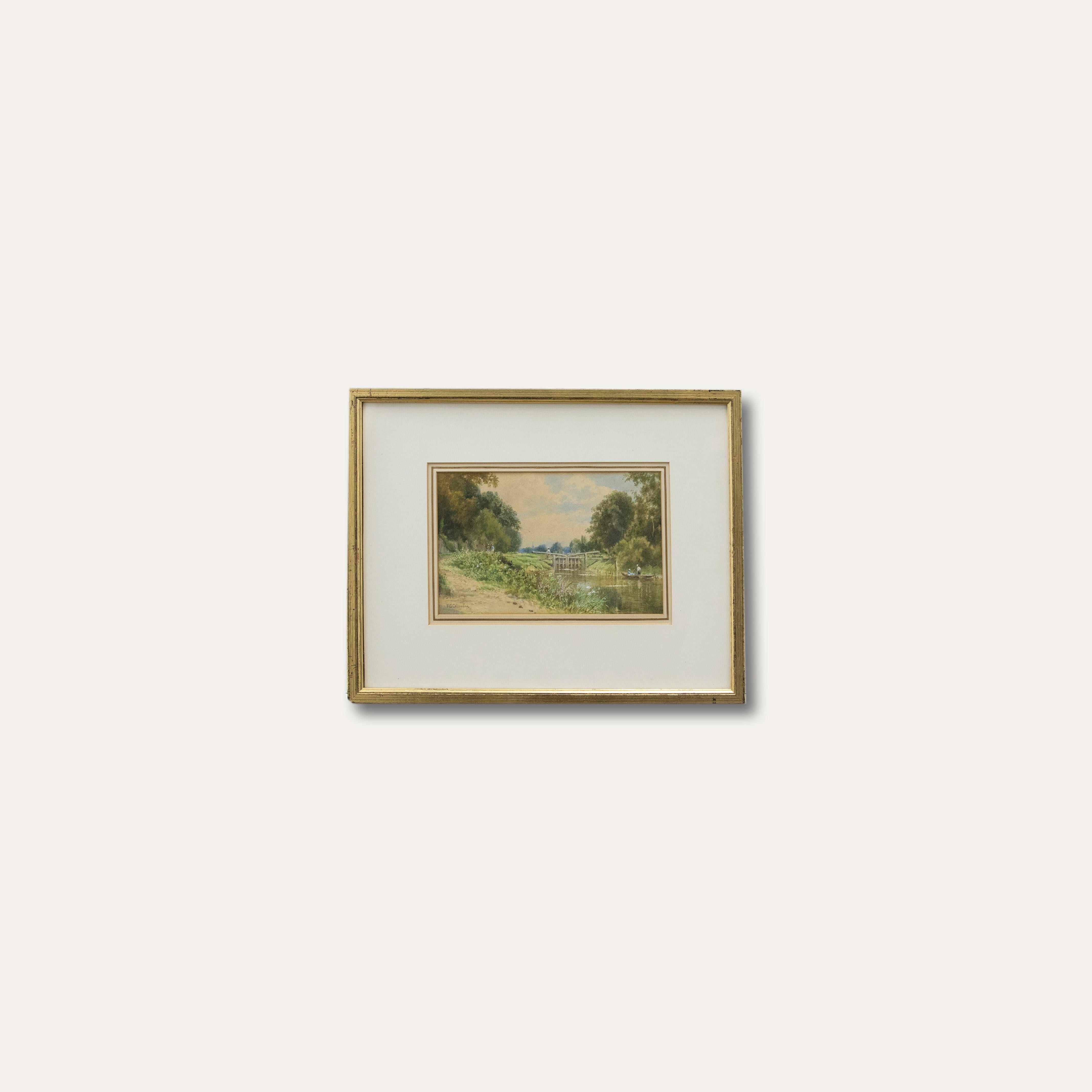 Eine originale Aquarellszene mit Körperfarbe von dem unter Denkmalschutz stehenden britischen Künstler Francis George Coleridge (1838-1923). Signiert vom Künstler unten links. Präsentiert in einem vergoldeten Rahmen mit einer eleganten