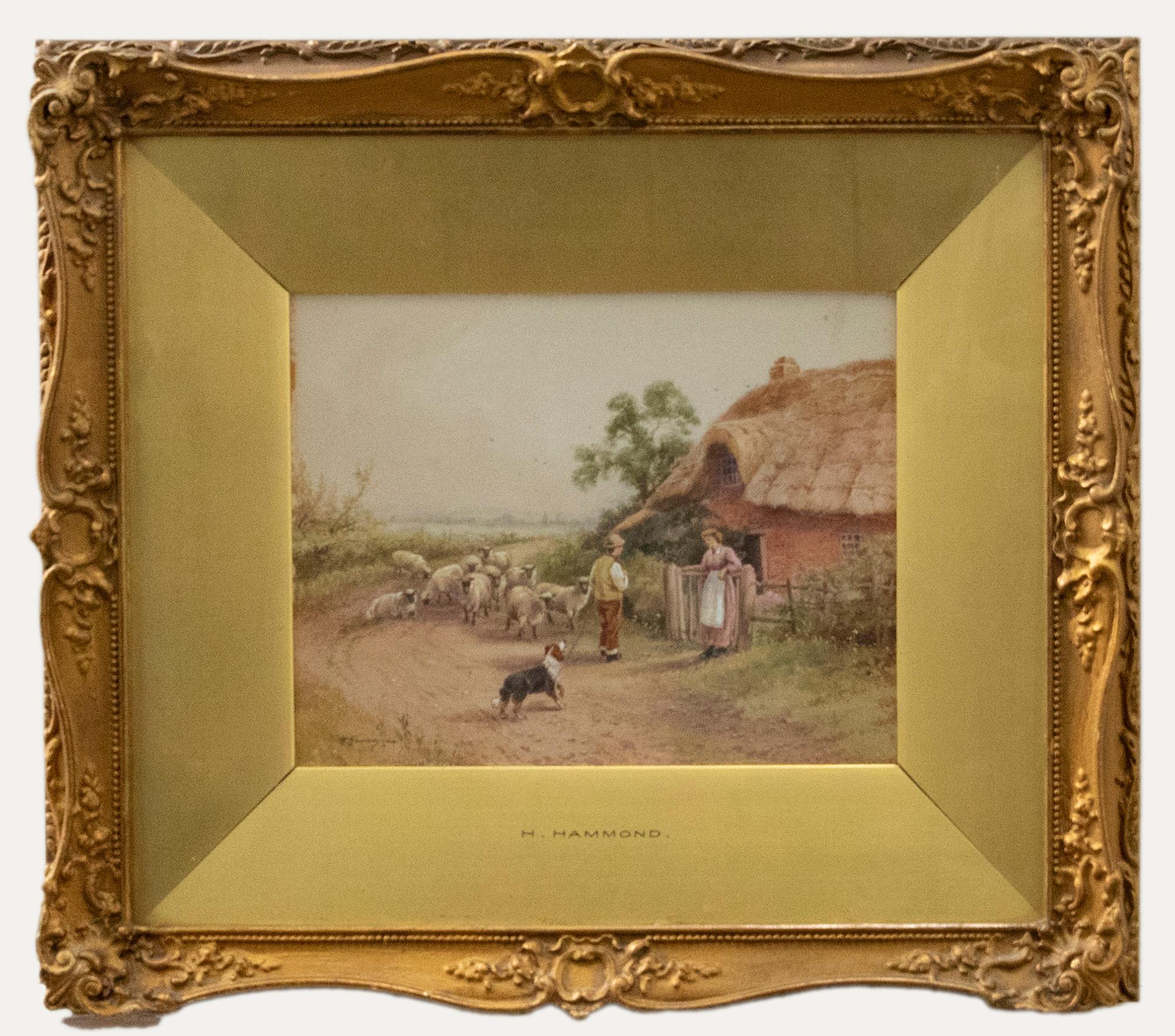 Unknown Figurative Art - Horace Hammond (1842-1926) - Framed Watercolour, Shepard at the Gate