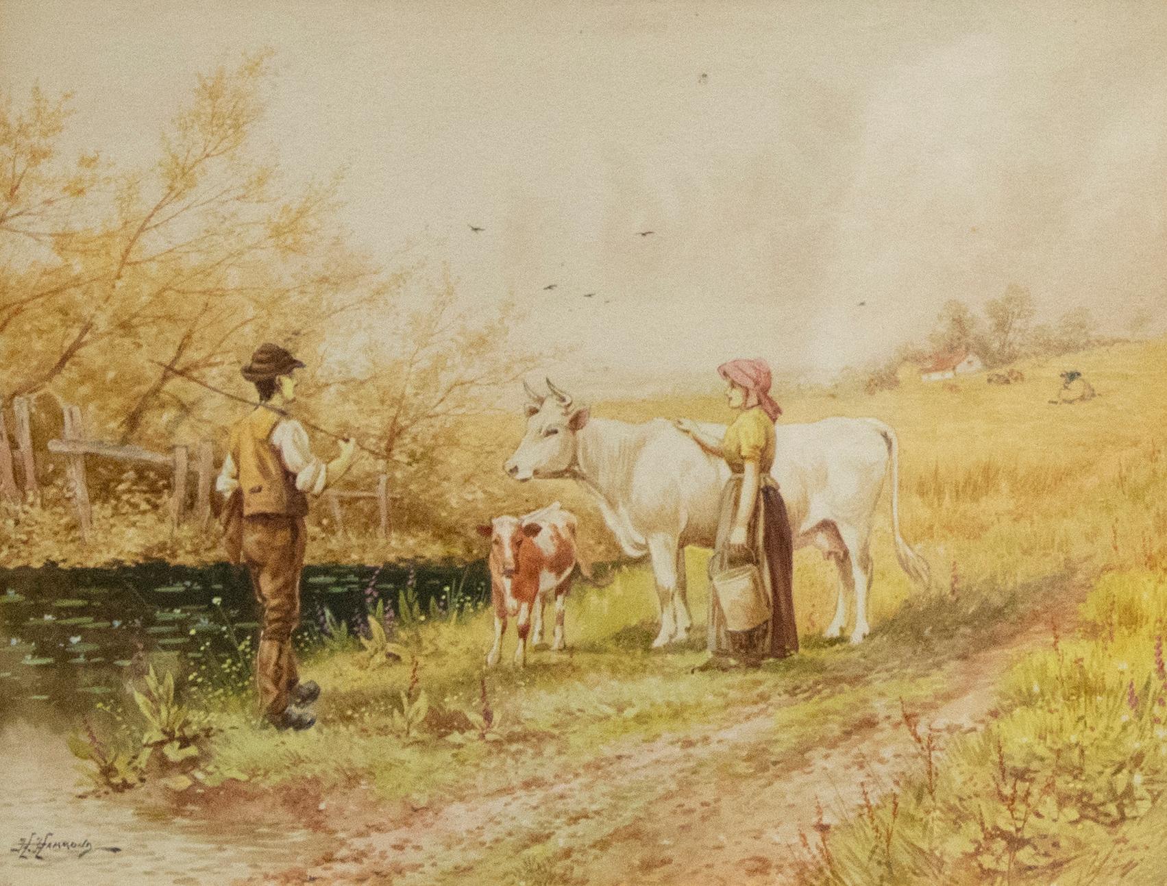 Horace Hammond (1842-1926) - Framed Watercolour, Figures in Passing - Art by Unknown