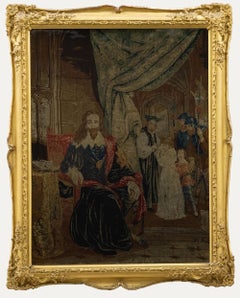 Broderie au petit point en laine du XIXe siècle - King Charles I+I