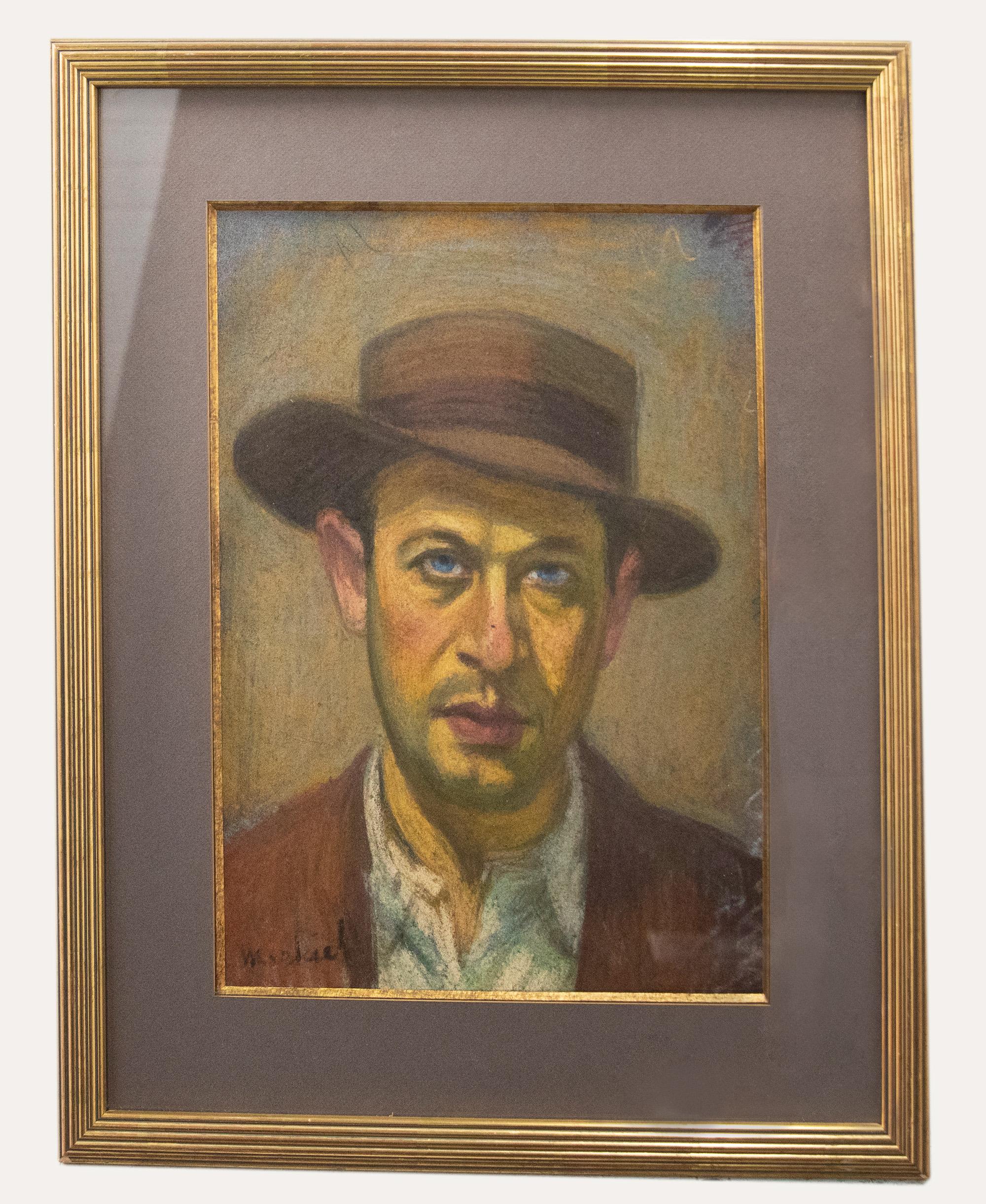 Unknown Portrait - Continental School  20th Century Pastel - Man in a Fedora