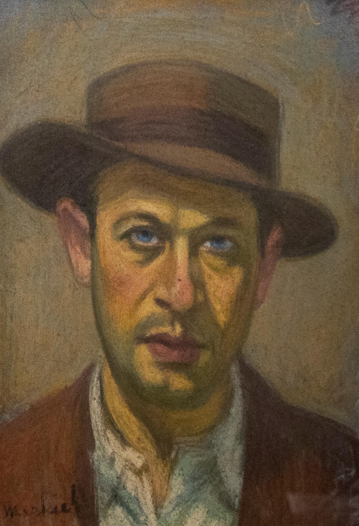 Continental School  20th Century Pastel - Man in a Fedora - Art by Unknown