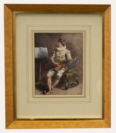 Gerahmtes Aquarell des 19. Jahrhunderts – Der Gitarrenspieler