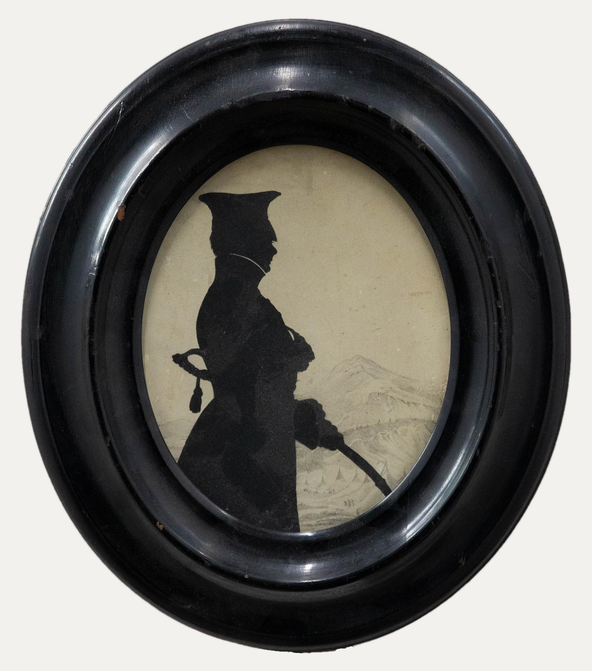 Portrait Unknown - Encre de Chine du 19e siècle - Silhouette d'un soldat