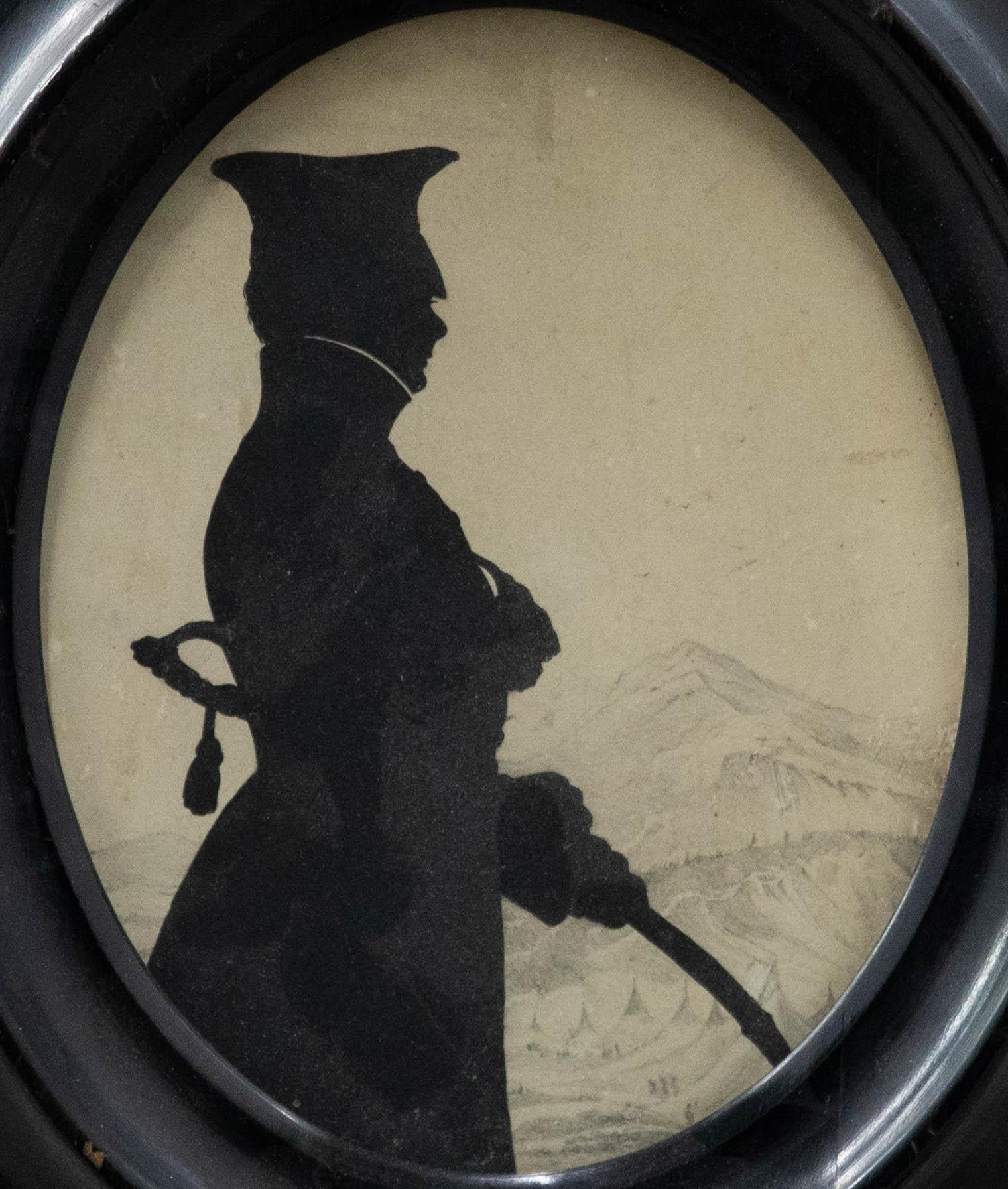 Encre de Chine du 19e siècle - Silhouette d'un soldat - Art de Unknown