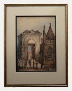 Charles Rousse (fl.1871-1892) - Watercolour, Figures Beside a Moorish Archway