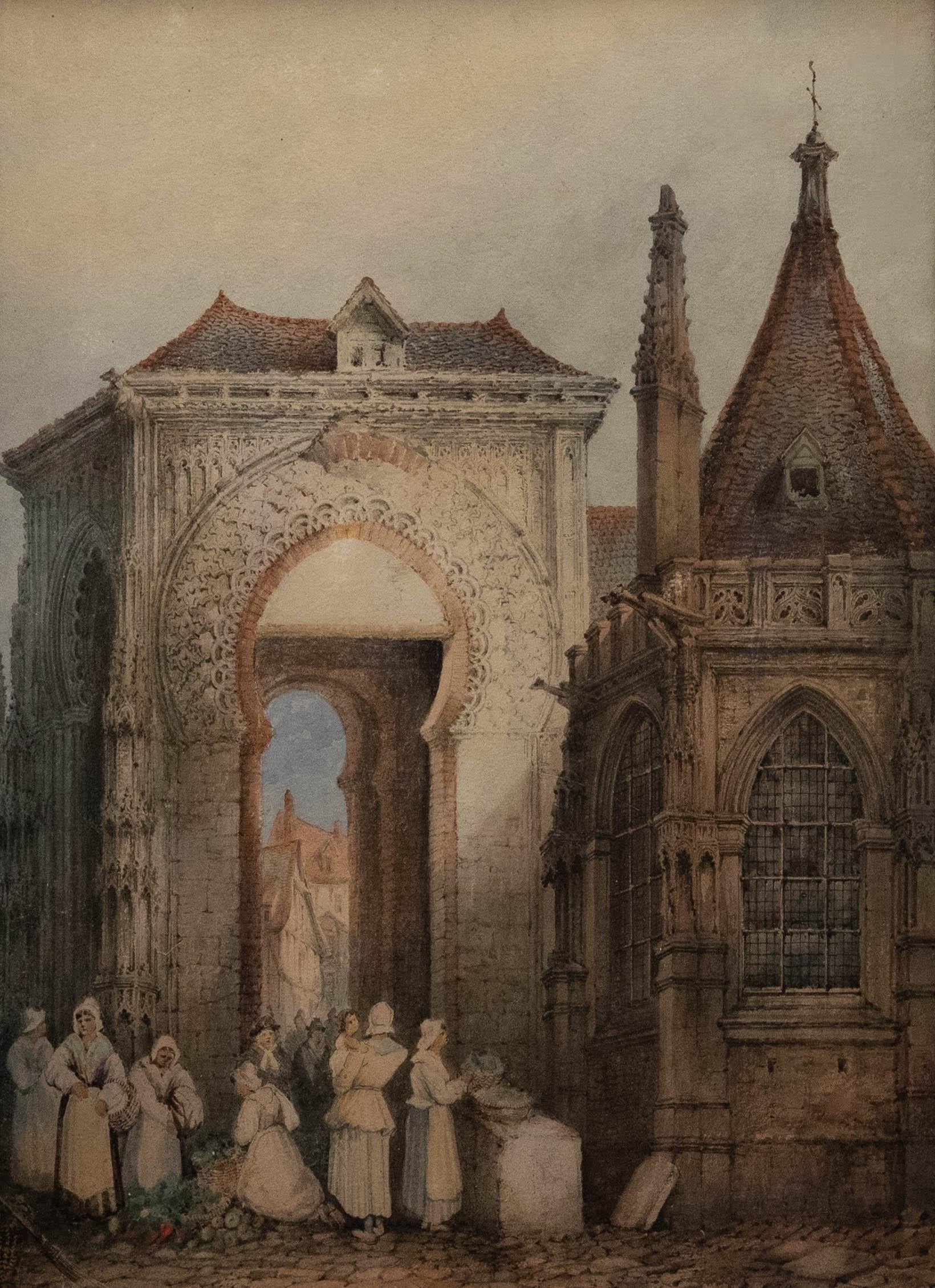 Charles Rousse (fl.1871-1892) - Watercolour, Figures Beside a Moorish Archway - Art by Unknown