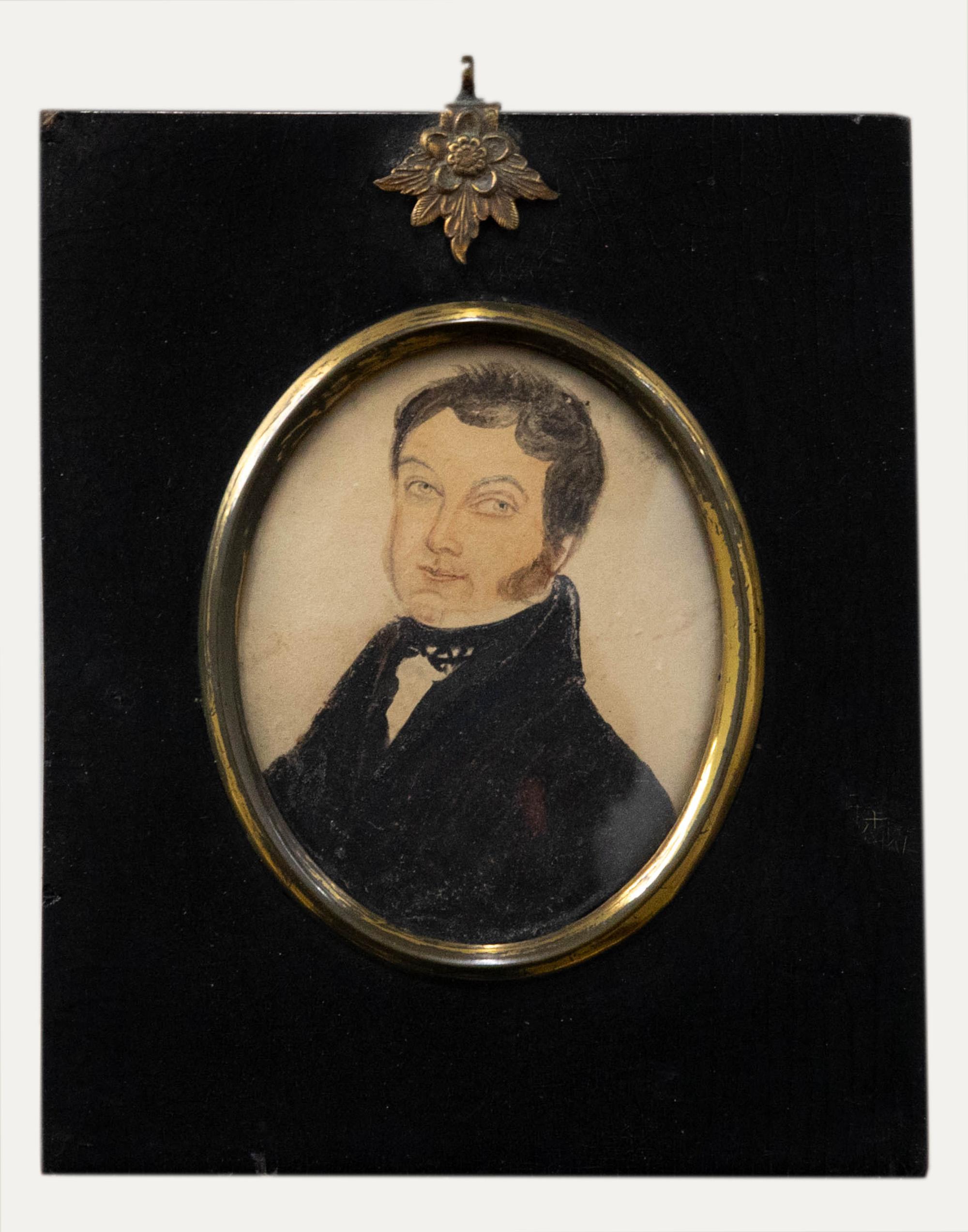 Unknown Portrait – Aquarell aus dem frühen 19. Jahrhundert - Miniatur-Porträt eines viktorianischen Mannes