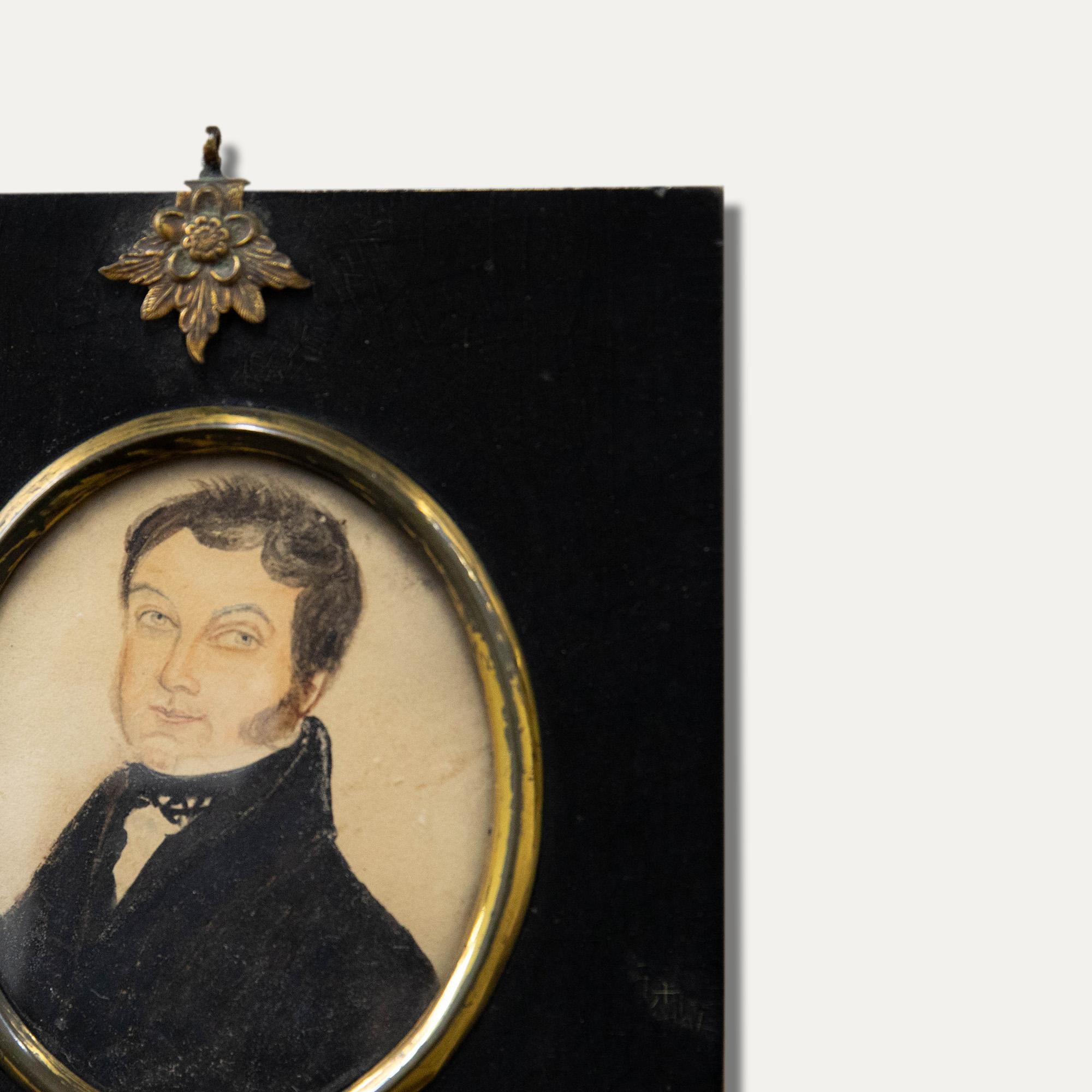 Aquarell aus dem frühen 19. Jahrhundert - Miniatur-Porträt eines viktorianischen Mannes im Angebot 1
