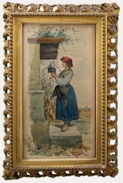 Eduard Vitali - Aquarelle du XIXe siècle, The Oil Lamp (La lampe à huile)