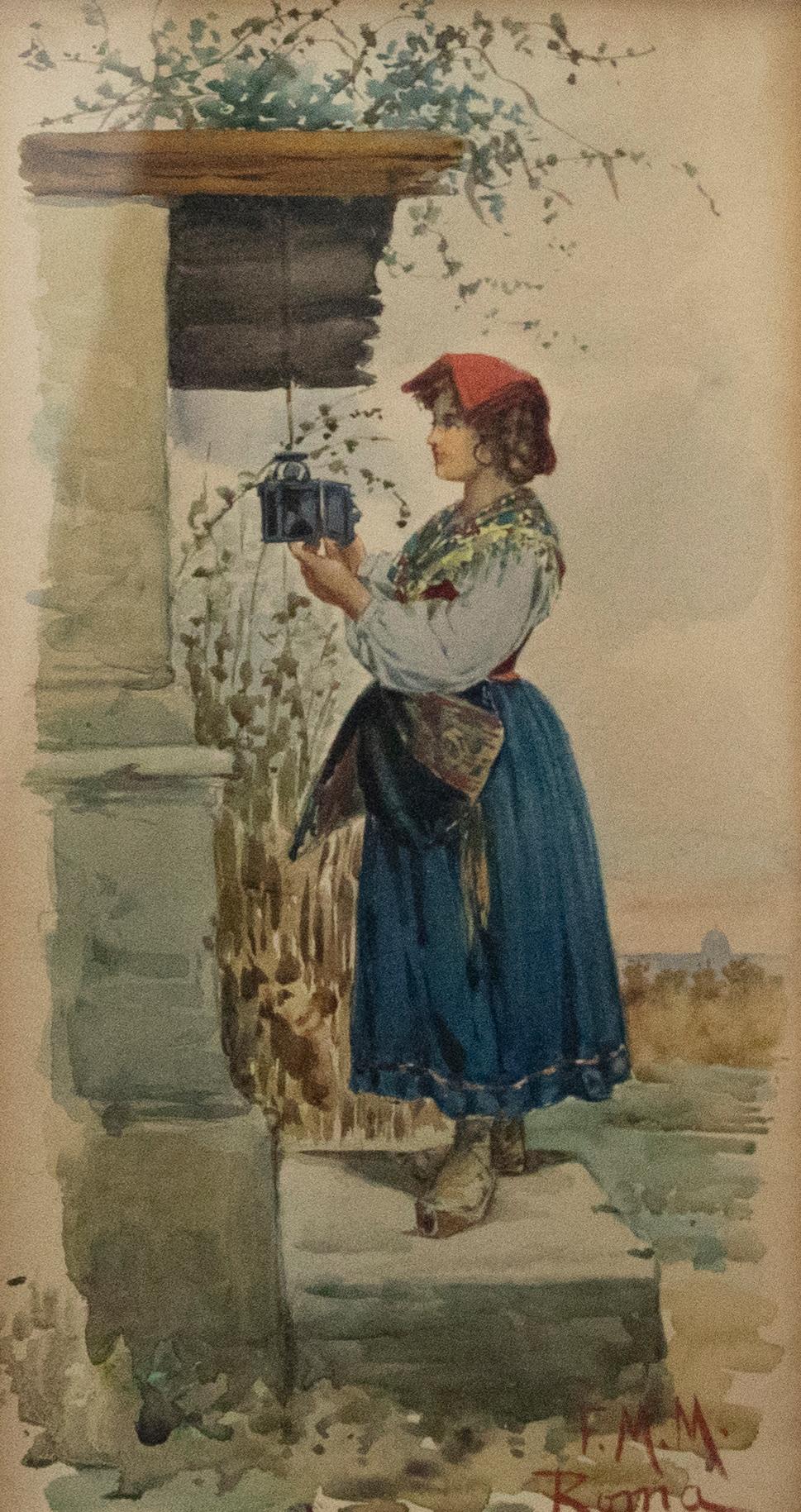 Eduard Vitali - 19th Century Watercolour, The Oil Lamp For Sale 1
