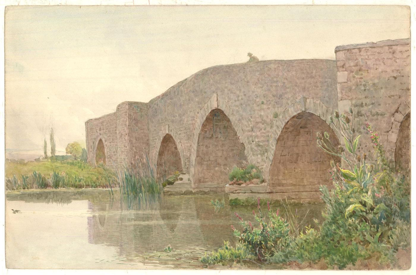 Walter Fryer Stocks (1842-1915) - Aquarell des späten 19. Jahrhunderts, Culham Bridge – Art von Unknown