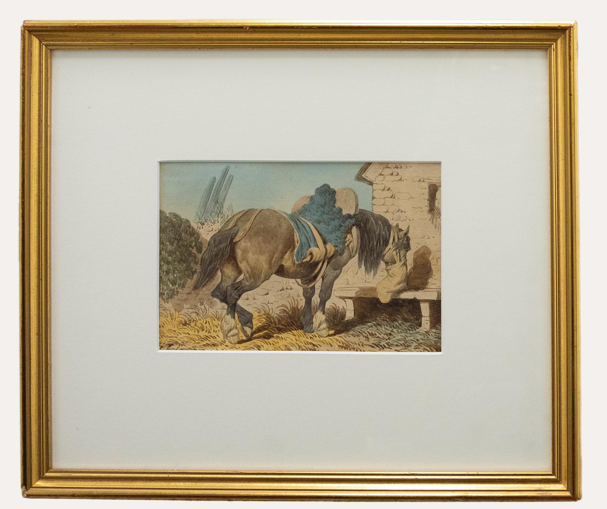 Unknown Animal Art - Attrib. John A. Atkinson (1775-1833) - Framed Watercolour, Hungry Workhorse