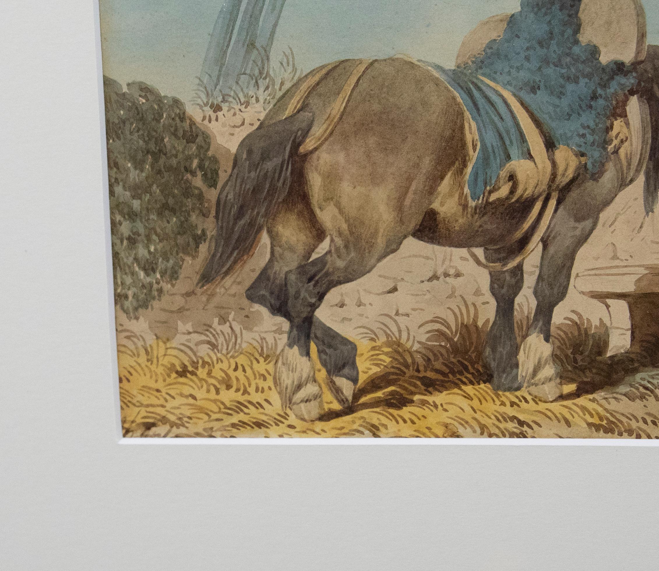 Attrib. John A. Atkinson (1775-1833) - Framed Watercolour, Hungry Workhorse For Sale 1