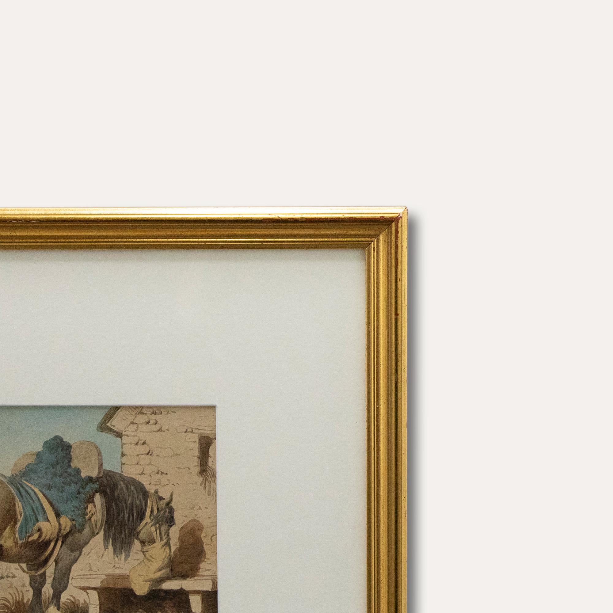 Atrib. John A. Atkinson (1775-1833) - Acuarela enmarcada, Caballo de tiro hambriento - Animal Art Beige de Unknown