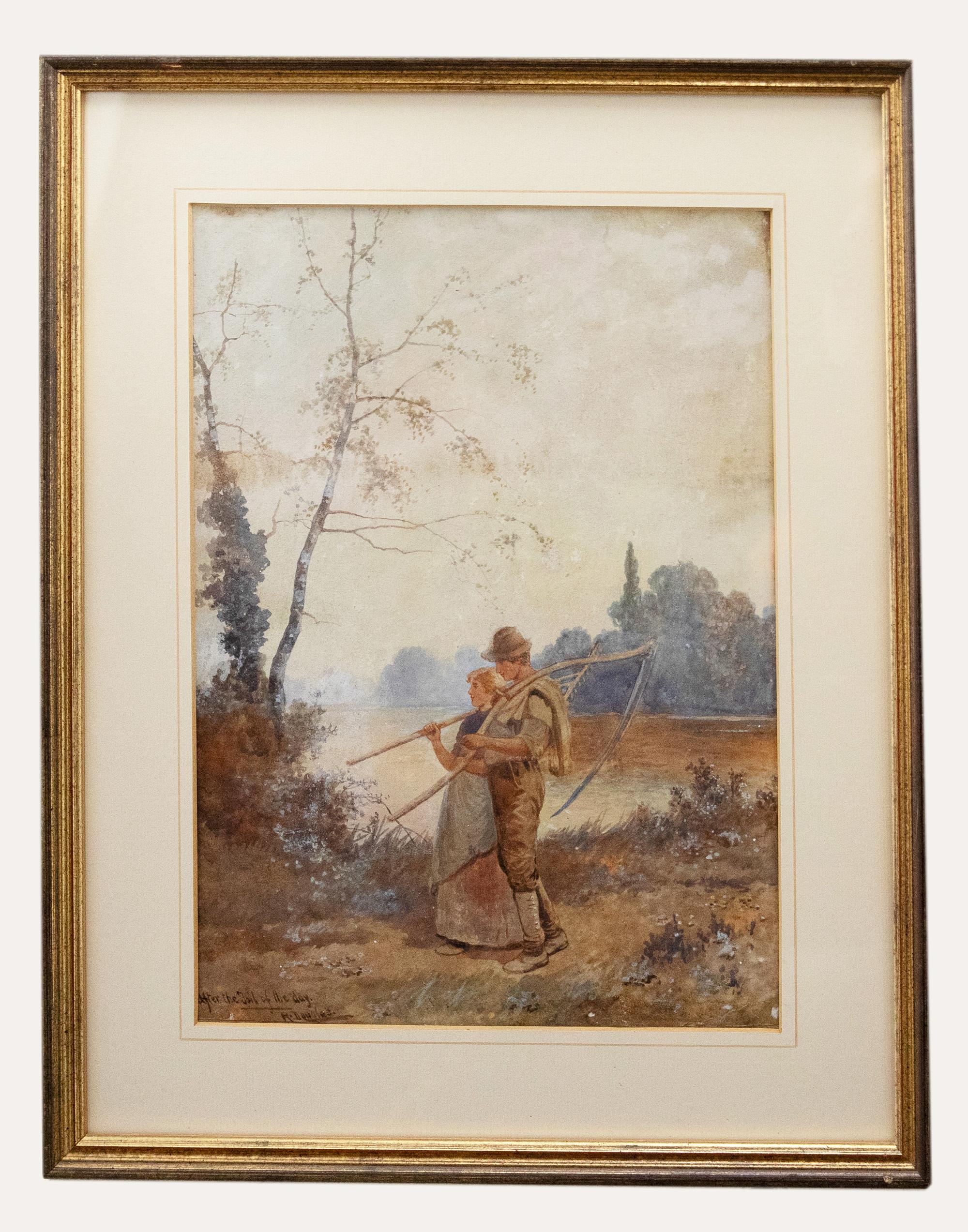 Unknown Figurative Art - Rose Douglas (fl.1893-1898) - Framed Watercolour, After the Toil of the Day