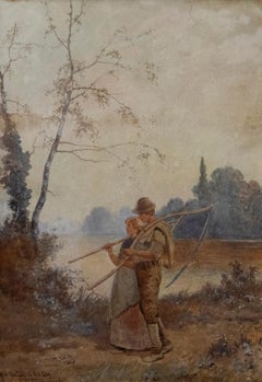 Rose Douglas (fl.1893-1898) - Aquarelle encadrée, After the Toil of the Day