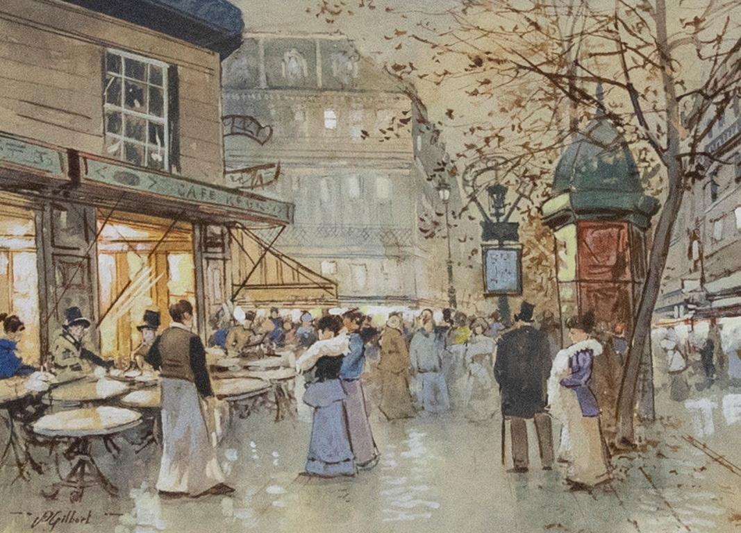 Victor Gabriel Gilbert (1847-1933) - Watercolour, Evening Boulevard, Paris 1