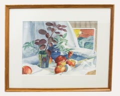 P. Bowser - 20th Century Watercolour, Apples and Potted Plants