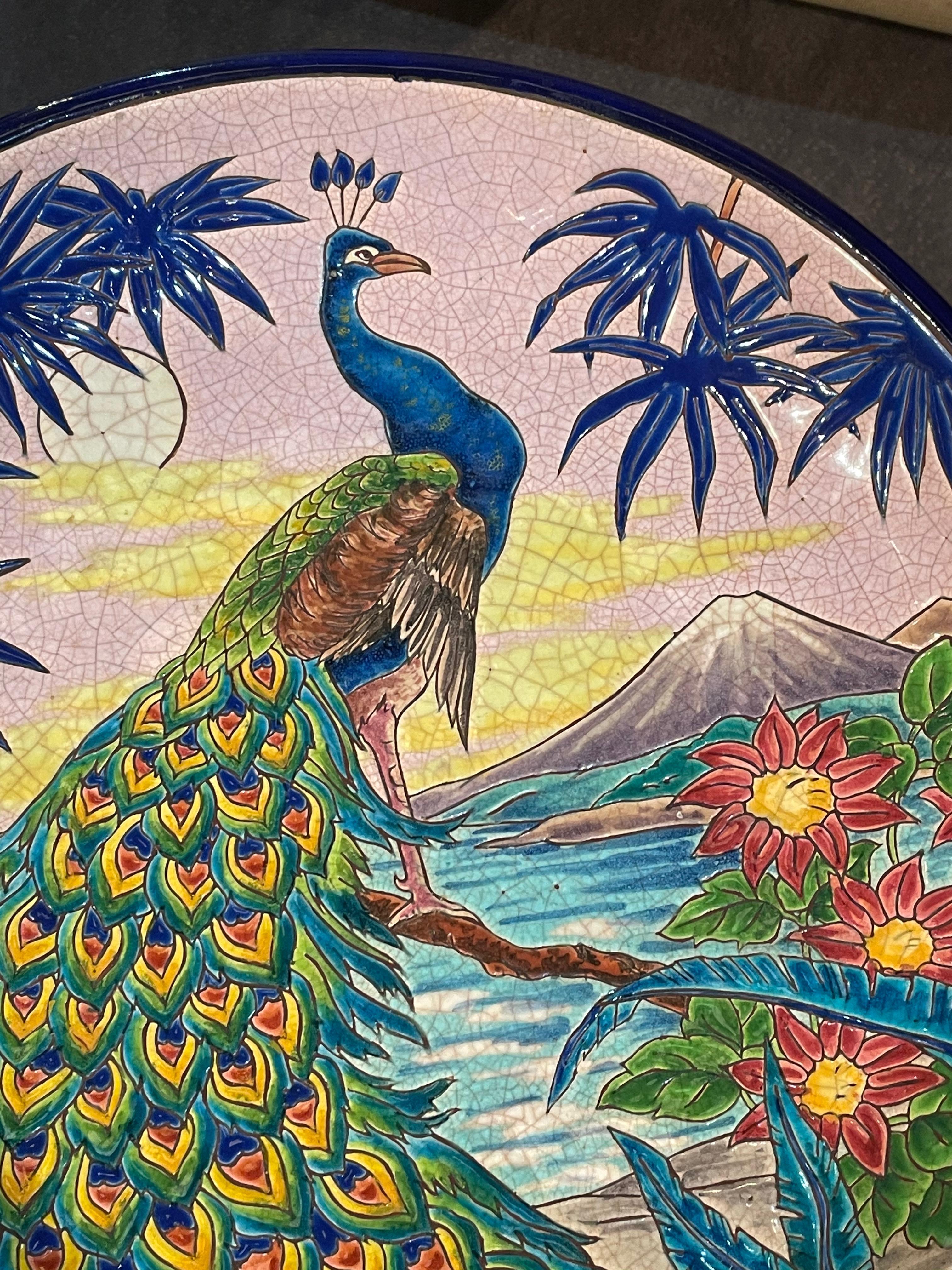 Longwy Ceramic Cloisonné Charger Artist Signed French Art Deco en vente 4
