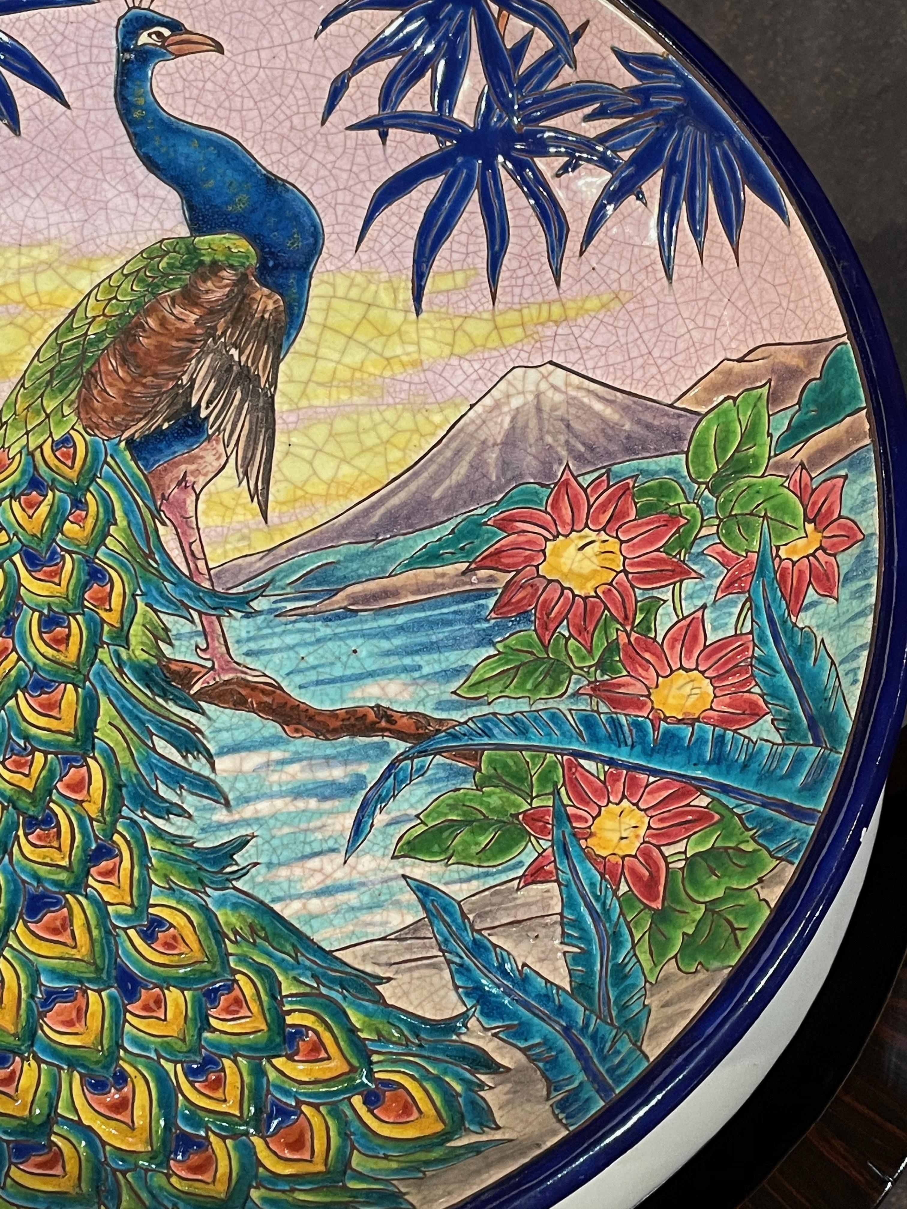 Longwy Ceramic Cloisonné Charger Artist Signed French Art Deco en vente 5