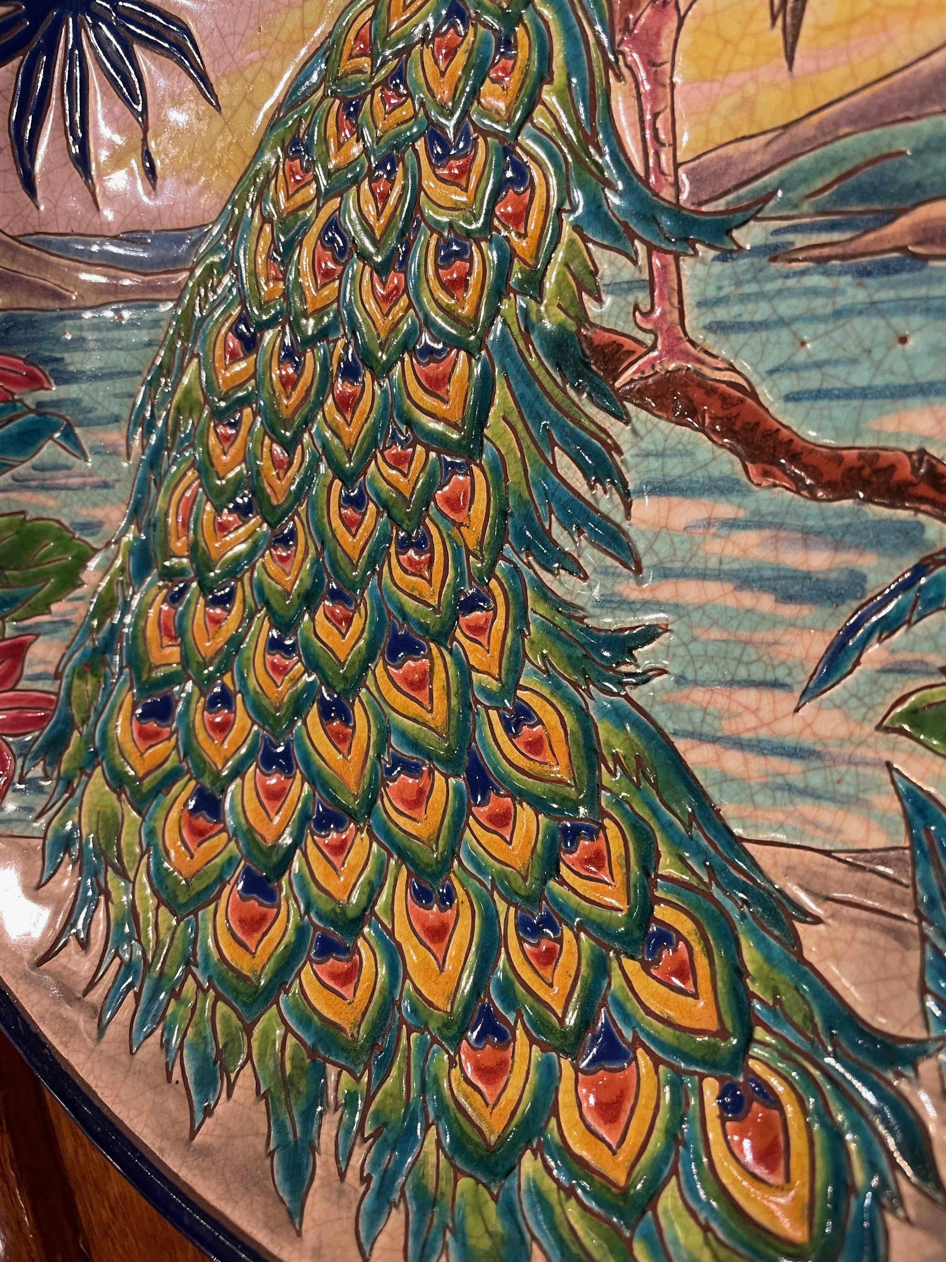 Longwy Ceramic Cloisonné Charger Artist Signed French Art Deco en vente 7