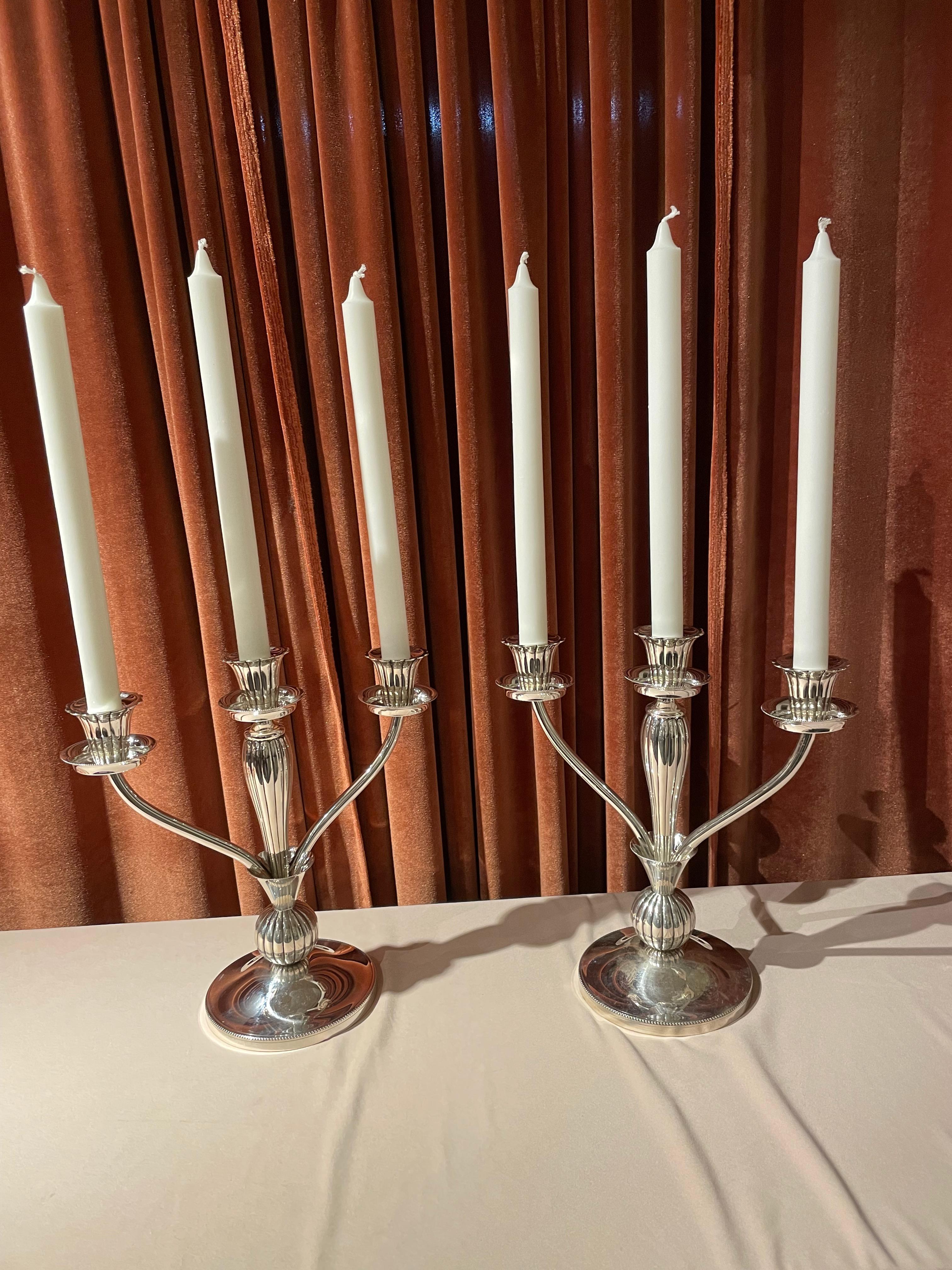European Art Deco 925 Silver Pair of Candlesticks For Sale 4