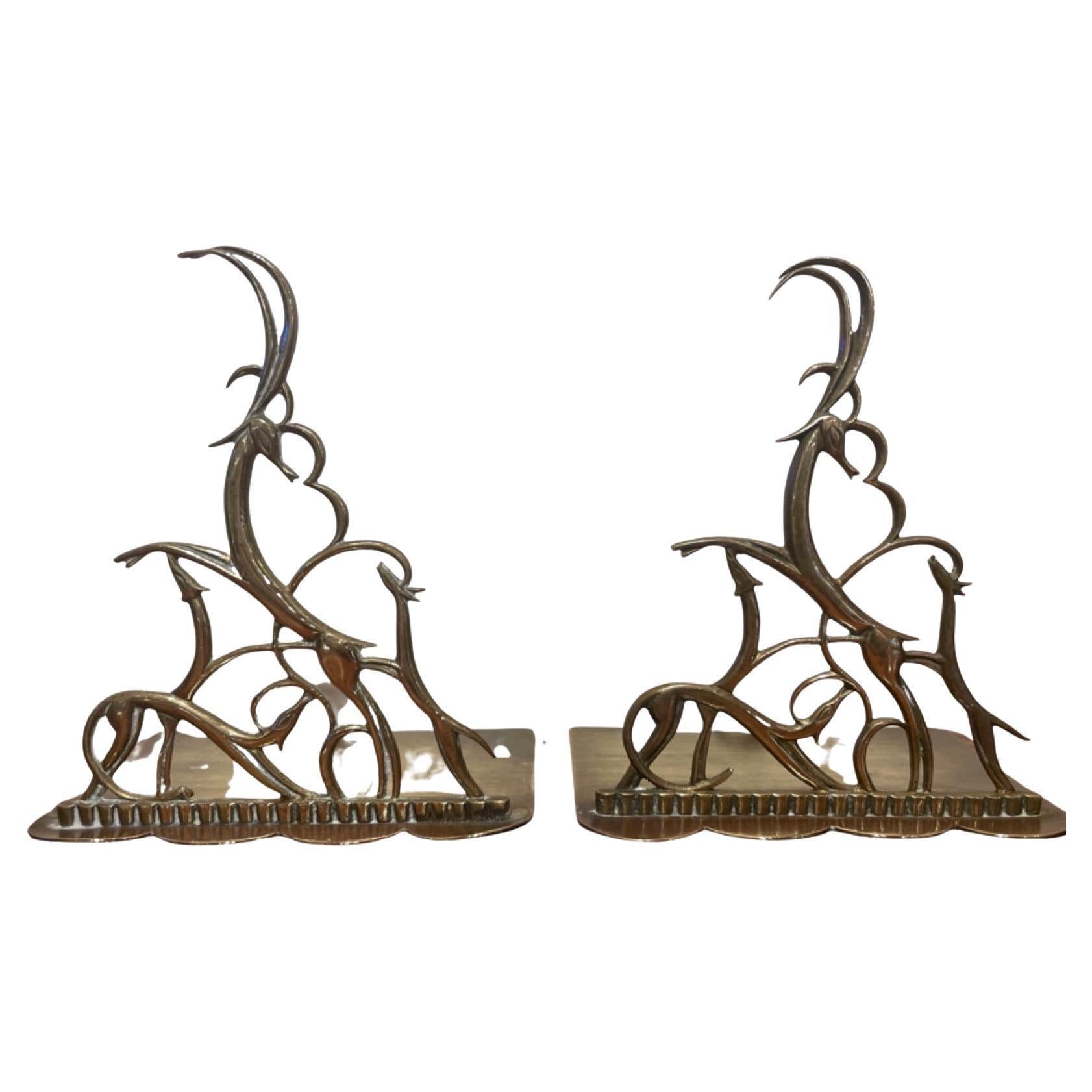 Hagenauer Bookends Pair Leaping Gazelles Wien Made in Austria - Art by Werkstätte Hagenauer Wien