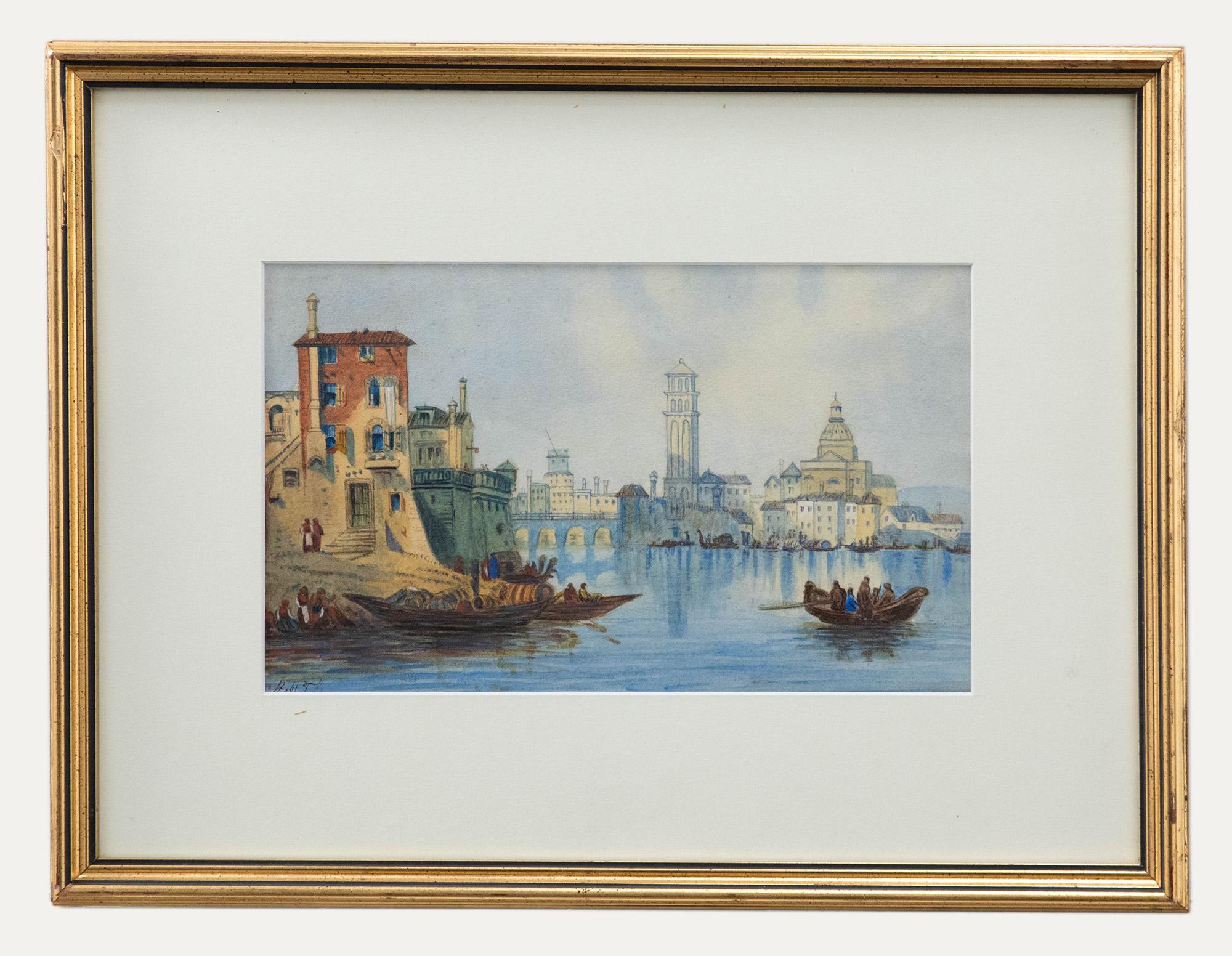 Unknown Landscape Art – R.H.T – Aquarell des späten 19. Jahrhunderts, Winter in Venedig