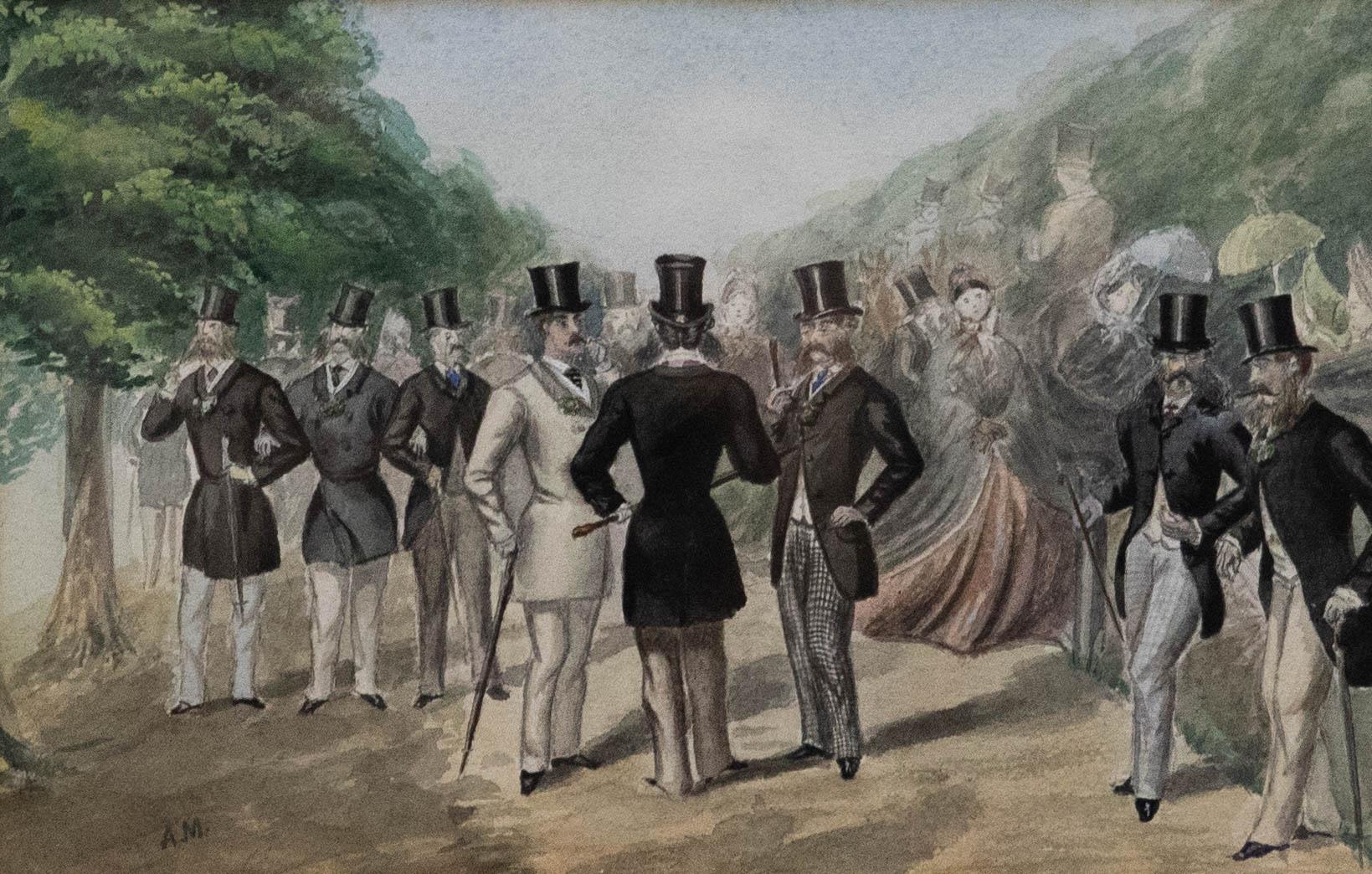 A. M.  Aquarell des späten 19. Jahrhunderts, The Gentlemen's Meet – Art von Unknown