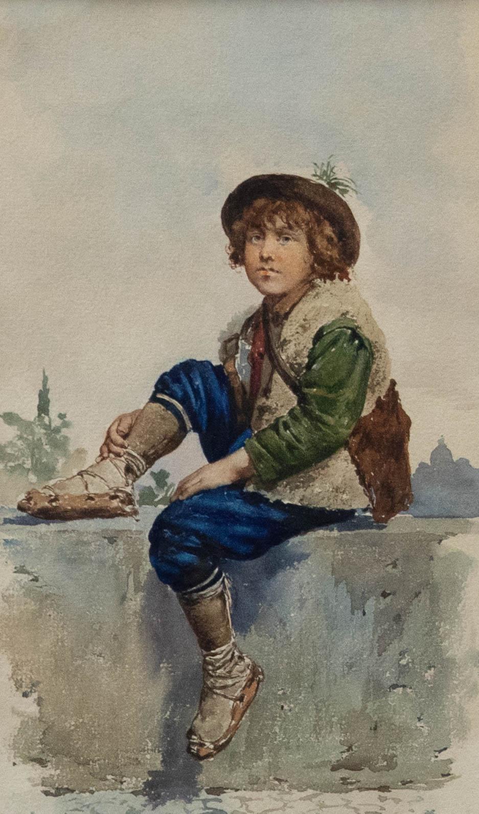 Follower of Adriano Bonifazi - Aquarell des frühen 20. Jahrhunderts, Ein italienischer Junge – Art von Unknown