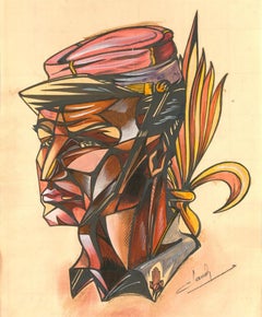 Cubist School 20th Century Pen & Watercolour - Portrait of a Soldier