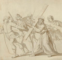 Tintenwaschung aus dem 18. Jahrhundert – Christus, der das Kreuz trägt