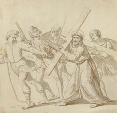 Lavis d'encre du 18e siècle - Christ portant la croix
