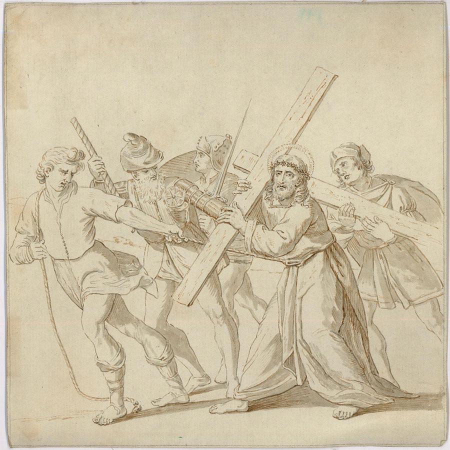 18th Century Ink Wash - Christ Carrying the Cross - Art by Unknown