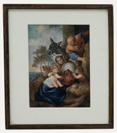 Antique 19th Century Watercolour - Rest on the flight to Egypt