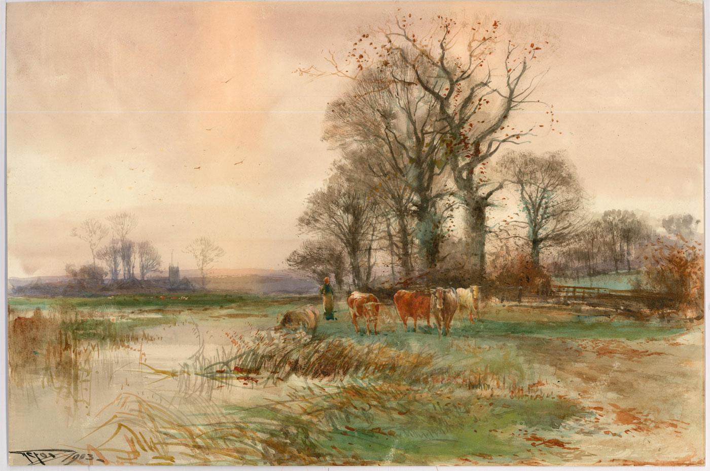 Henry Charles Fox (1860-1929) - 1903 Watercolour, Roxton on the Ouse 1