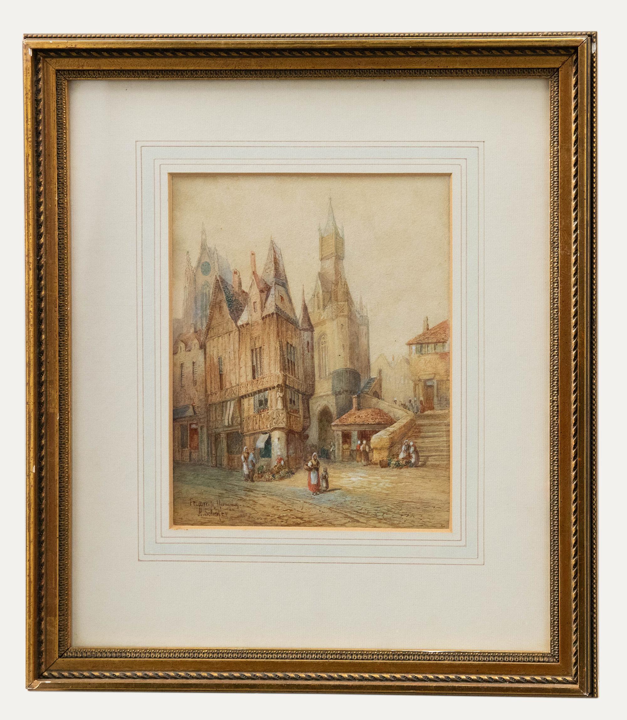 An accomplished watercolour study by the highly collectable artist Henry Schafer. Signed and titled to the lower right. Presented in a gilt frame with a ribbon and stick running pattern. On paper.