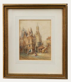 Henry Schafer (1833-1916) - Aquarelle du milieu du 19e siècle, Un marché en Normandie