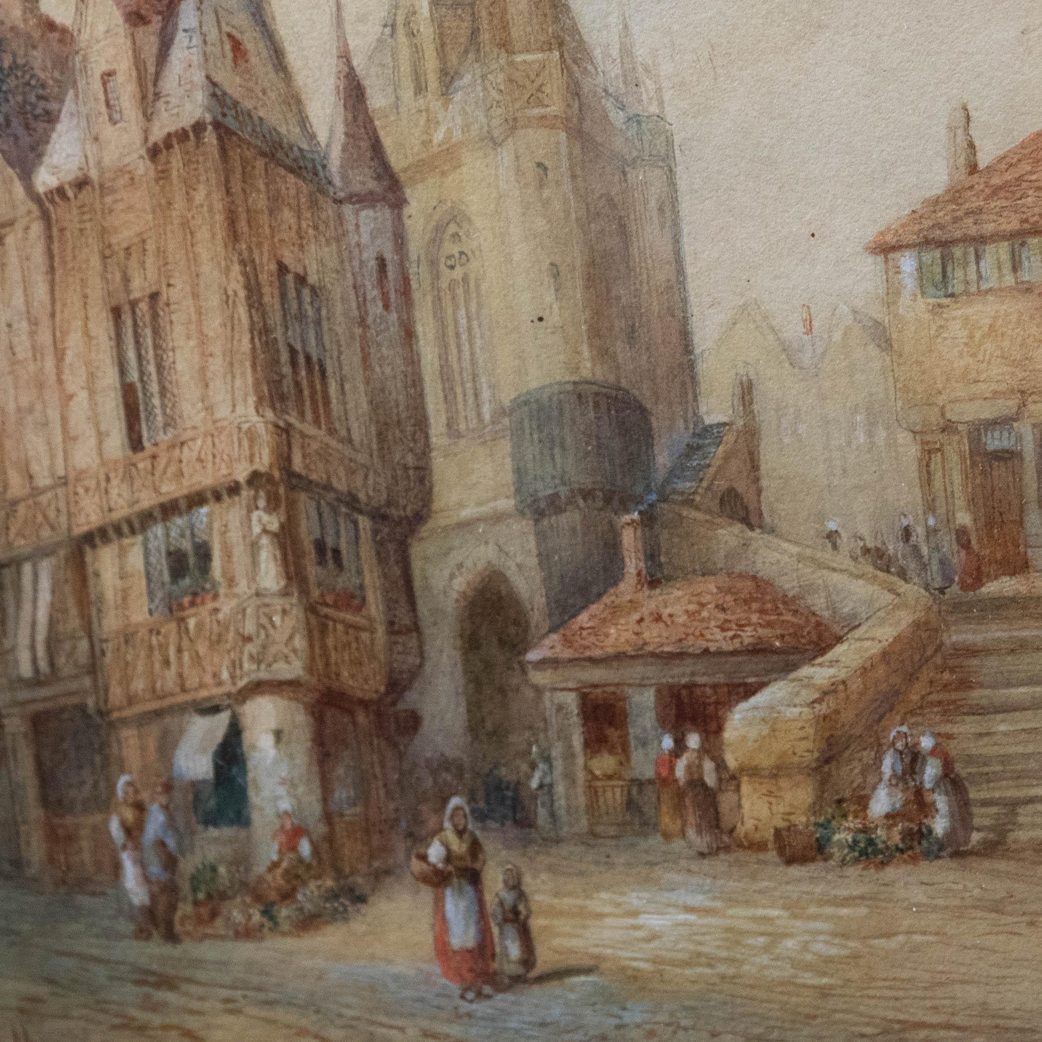 Henry Schafer (1833-1916) - Aquarell aus der Mitte des 19. Jahrhunderts, Ein Markt in der Normandie im Angebot 3