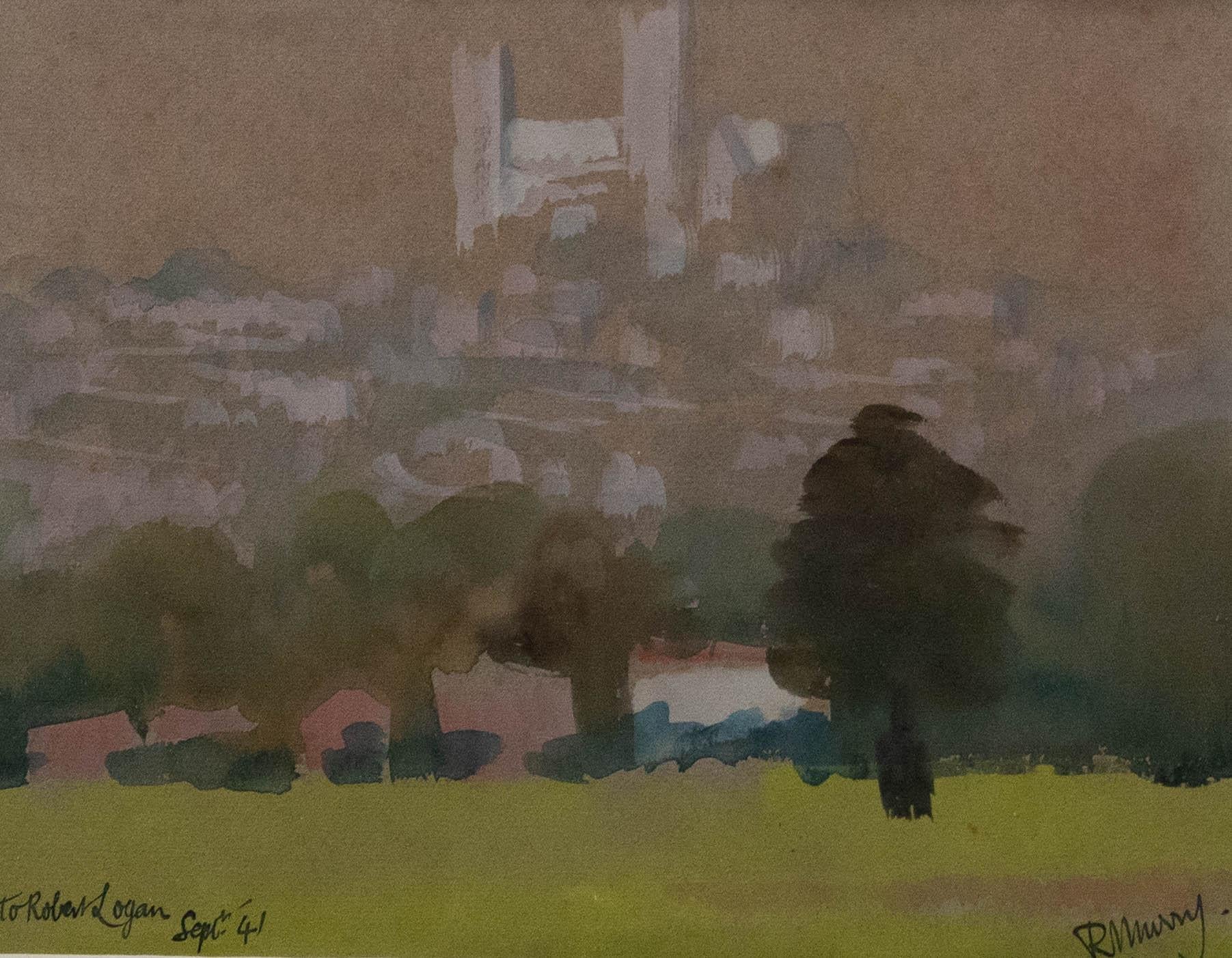 Richard Murray - Framed Mid 20th Century Watercolour, City Outskirts For Sale 1