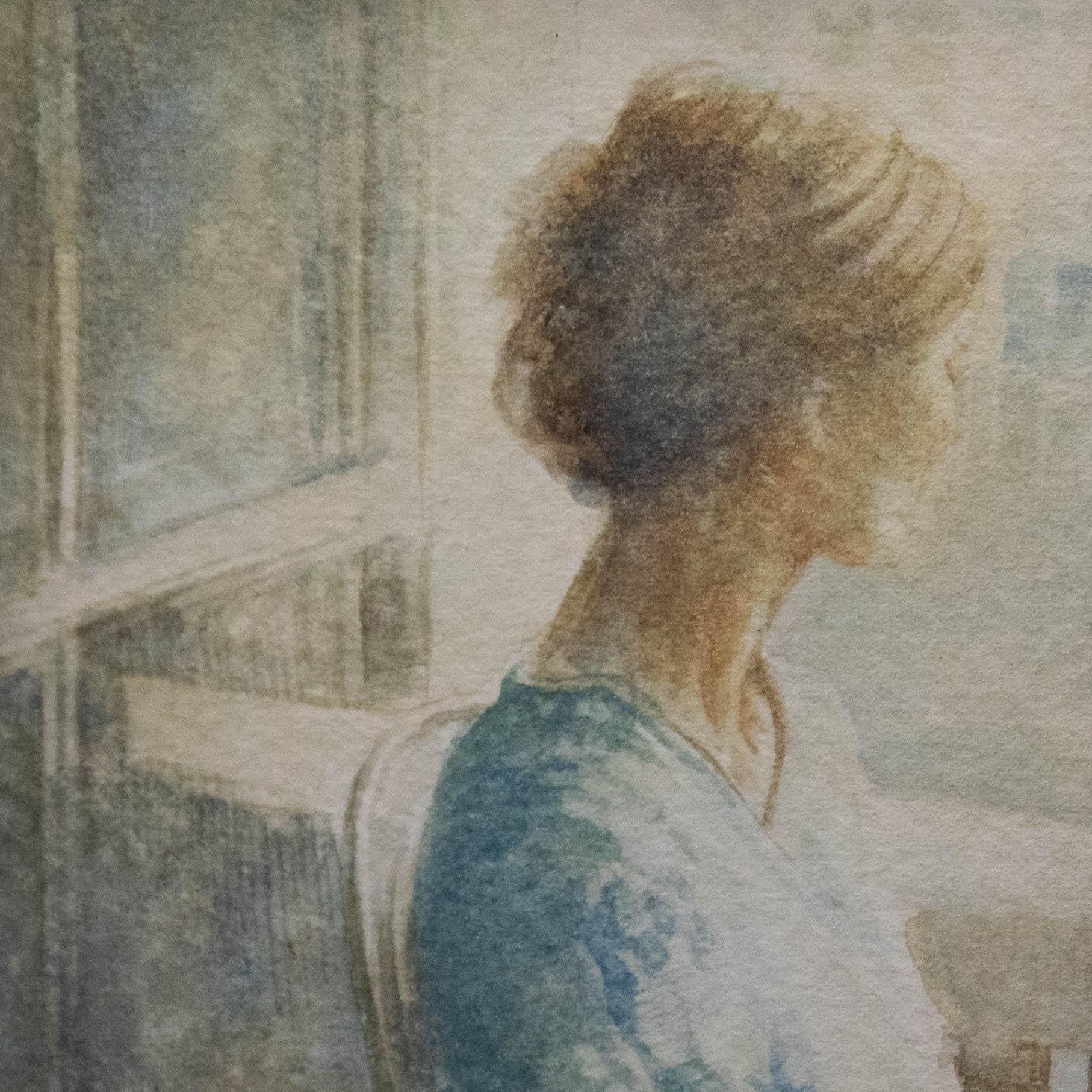 John Fellows - Framed Early 20th Century Watercolour, Lady on the Balcony For Sale 1